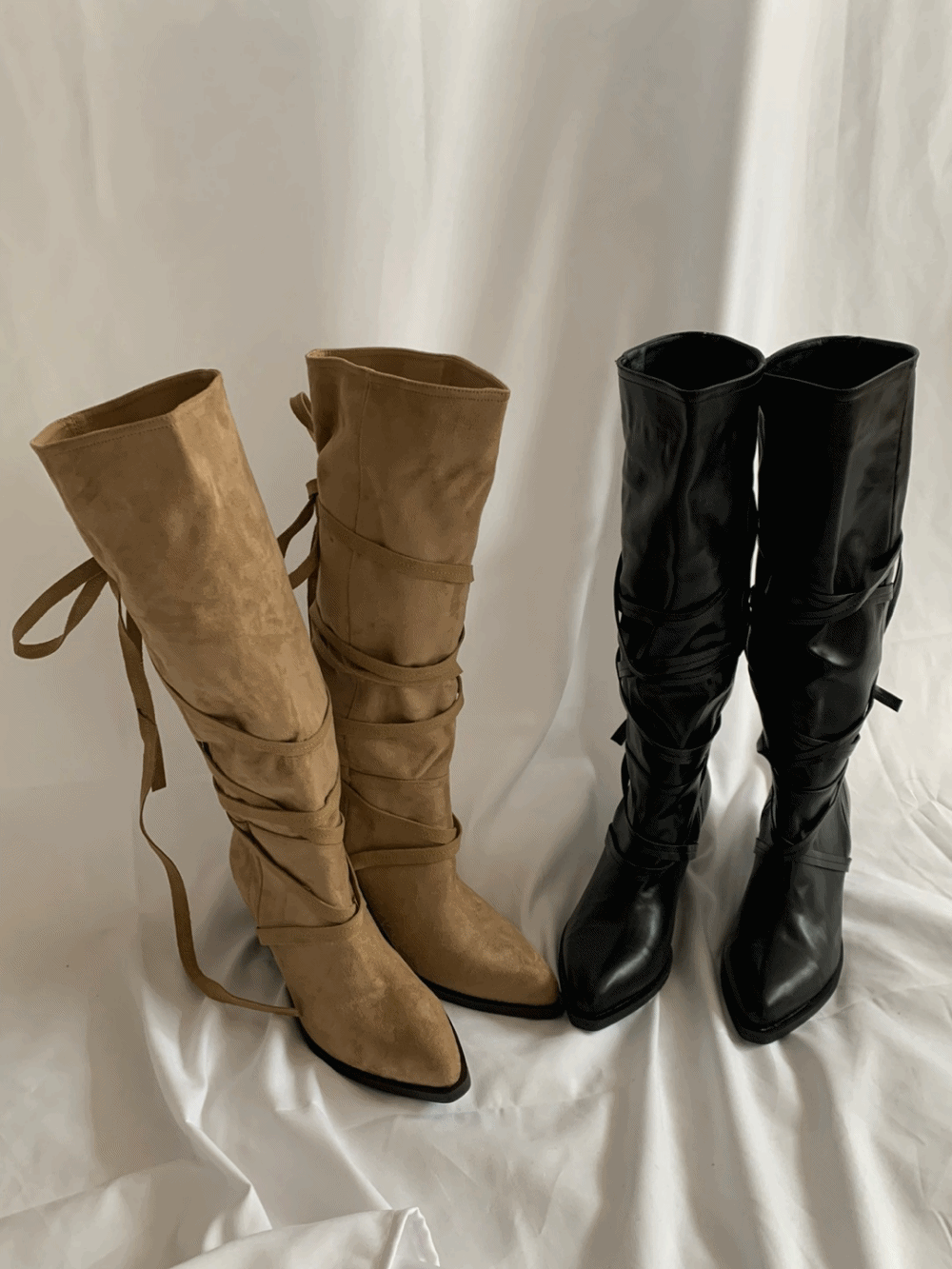 [Shoes] Glam Lace-up Strap Boots / 2 colors