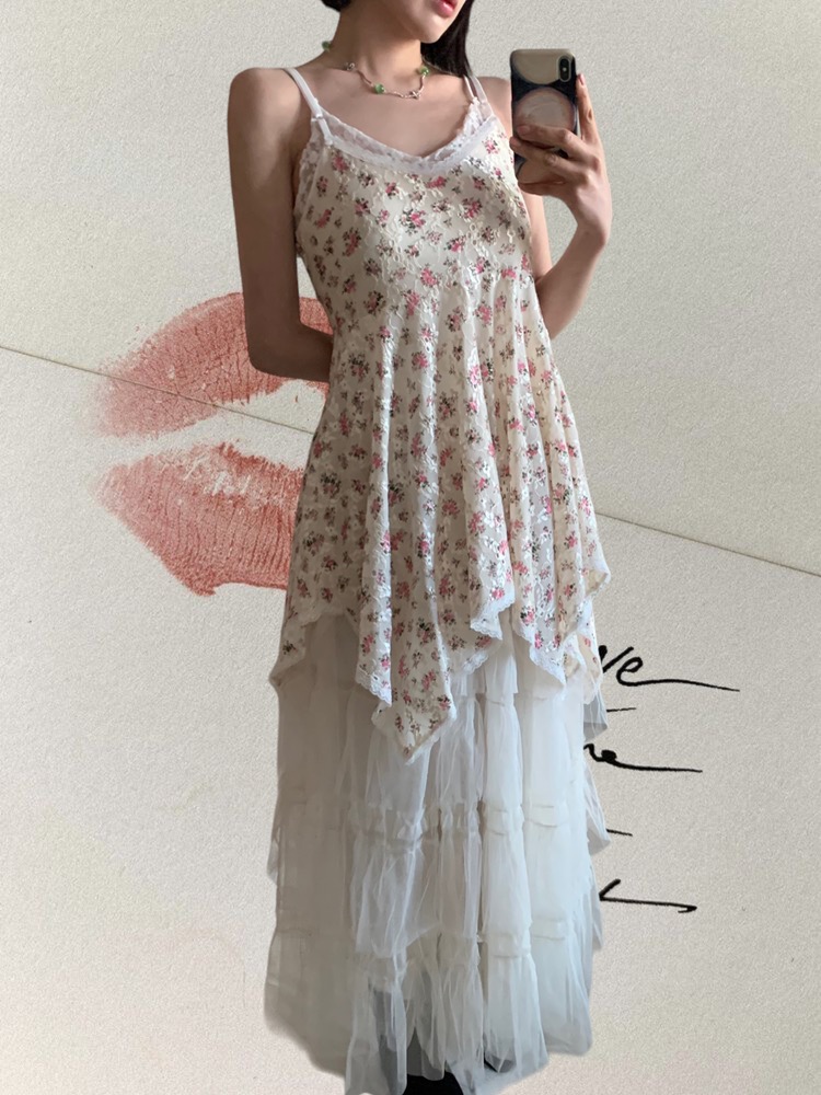 [PREMIUM] [Top/ Dress] Kit Daisy Lace Frill Slip Dress / 2 colors