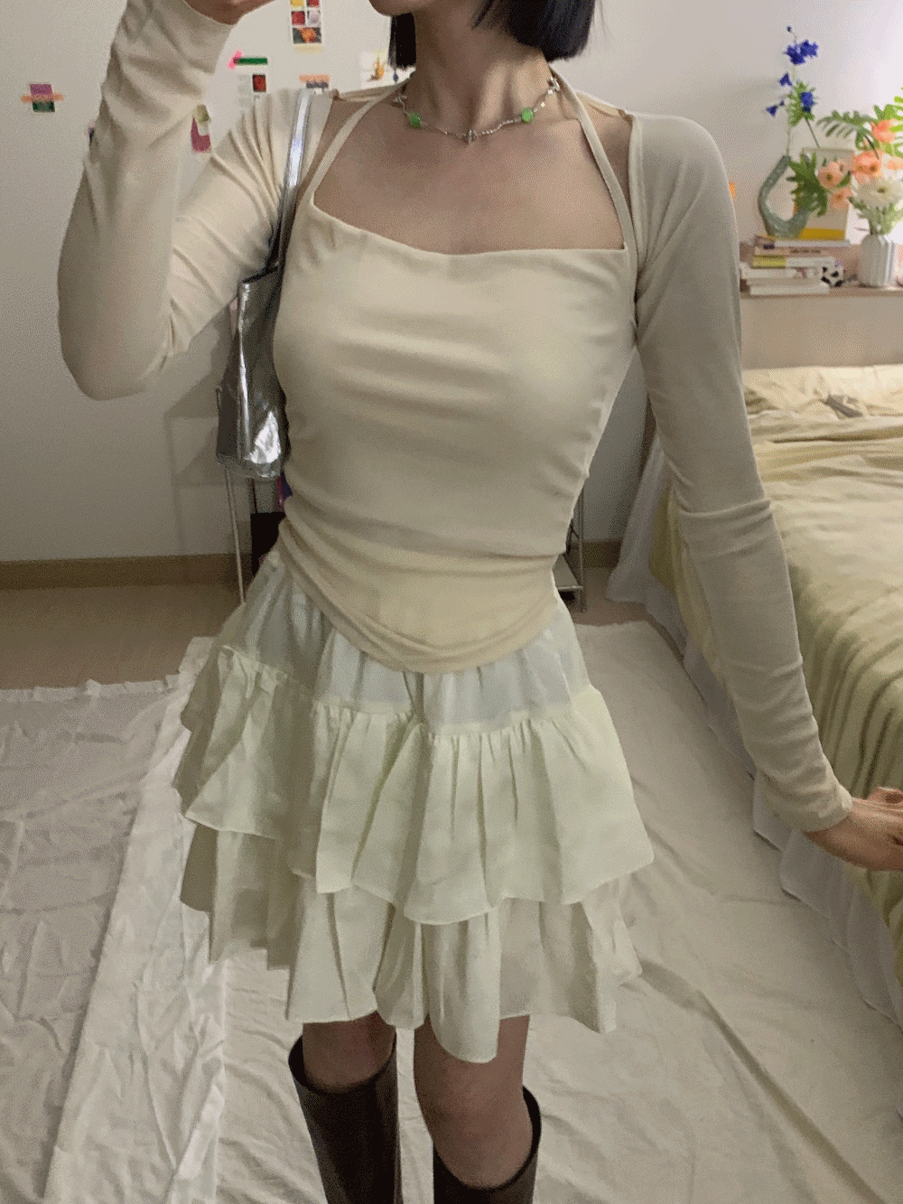 [Outer/ Innerwear] Swan Belle Cardigan &amp; Halter Sleeveless SET / 4 colors